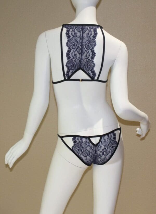 A mannequin wearing lingerie in the middle of a display.