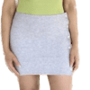 A woman wearing a skirt with buttons on the side.