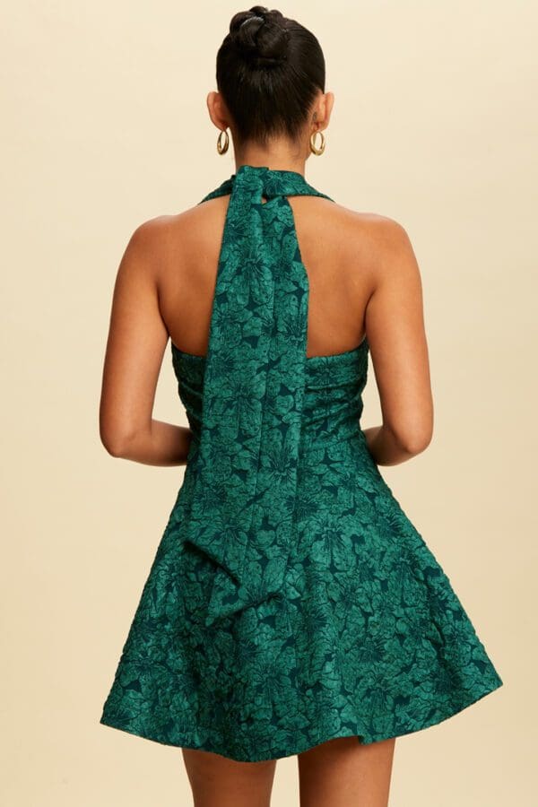 Textured Jacquard Halter Tie Dress. - Image 3