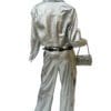 Silver metallic pants and jacket outfit.