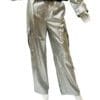 Silver metallic cargo pants with belt.