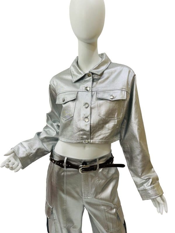 Metallic / Silver Cropped Jacket - Image 3