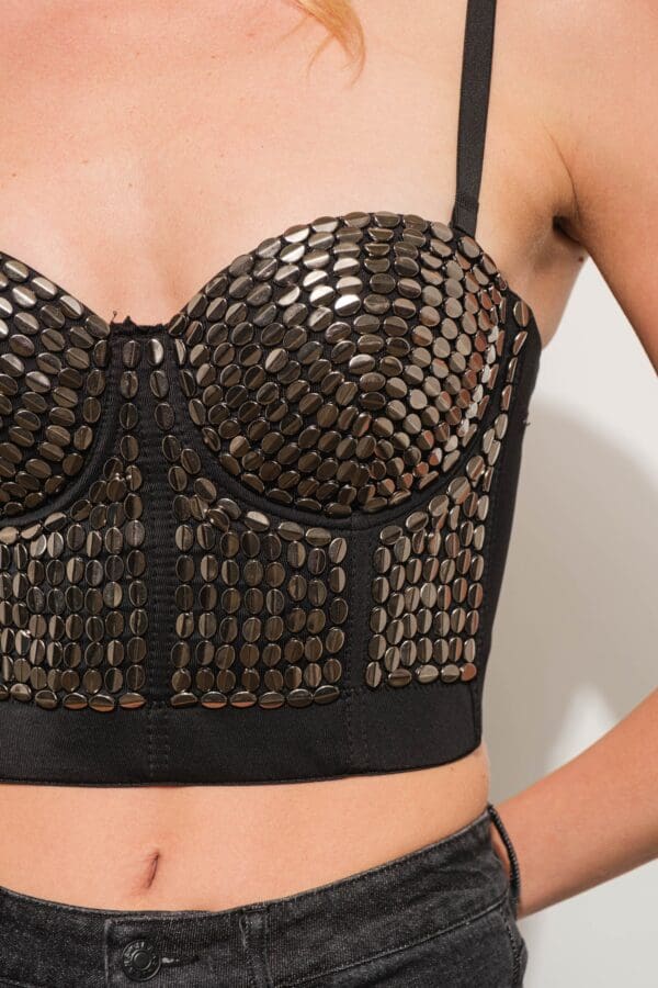 Black studded cropped corset top.