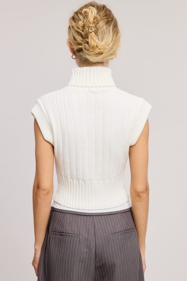 Soft Ribbed High Neck Crop Sweater Top - Image 2