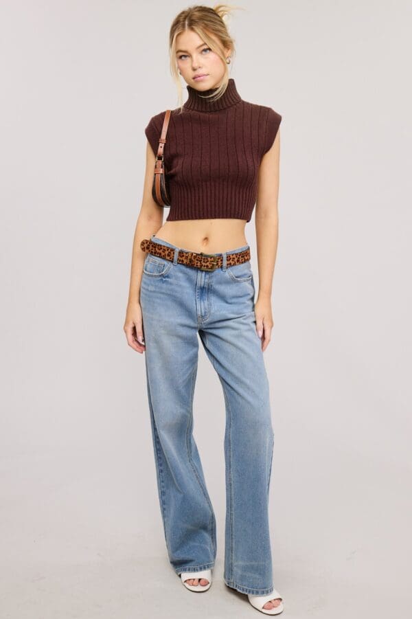 Soft Ribbed High Neck Crop Top - Image 3