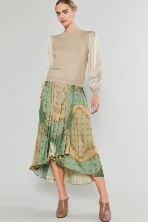 Printed Elasticized Asymmetrical Hem Skirt.