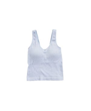 Here's an alt tag for the image: Light blue ribbed tank top.