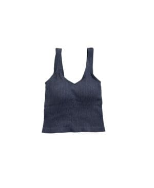 Dark gray ribbed tank top.