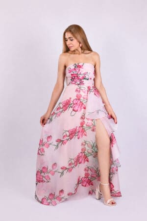 Ruffle Floral Gown Dress